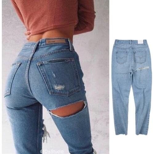 Pragmapism 2020 new Fashion sexy High Waist Jeans Women Streetwear Pants high waist jeans Buttocks hole SL-07