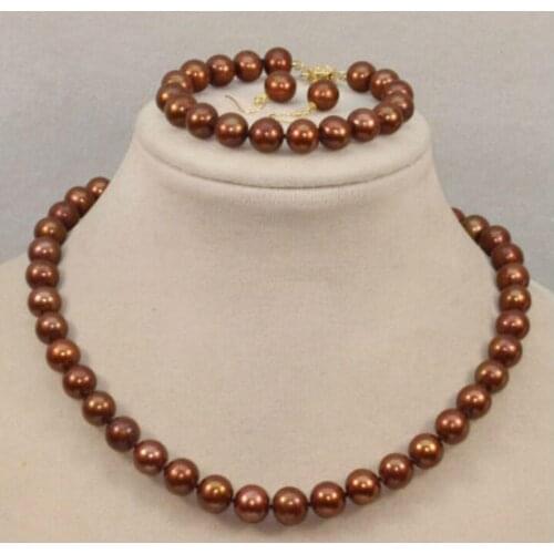 Elegant 10-11mm south sea chocolate pearl necklace Bracelet Earring 18 inch 14k