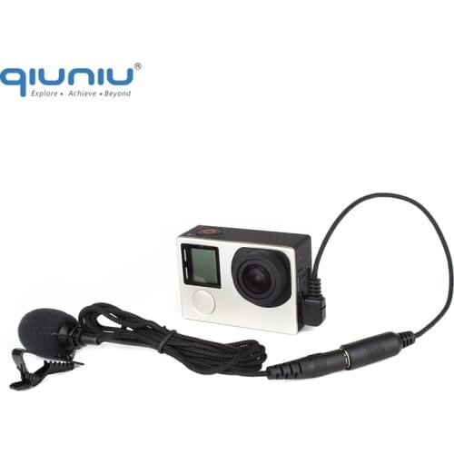 QIUNIU External Microphone Kit 3.5mm Mic + Mini USB Adapter Cable w/ Metal Clip for GoPro Hero 3 3+ 4 Camera For GoPro Accessory