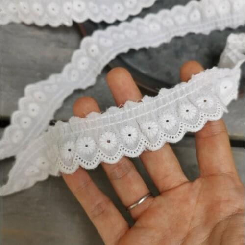 New Arrival 3 Meters Ruffle 3cm Pure White Exquisite Embroidered Cotton Lace Trim Fabric Sewing Accessories DIY Craft