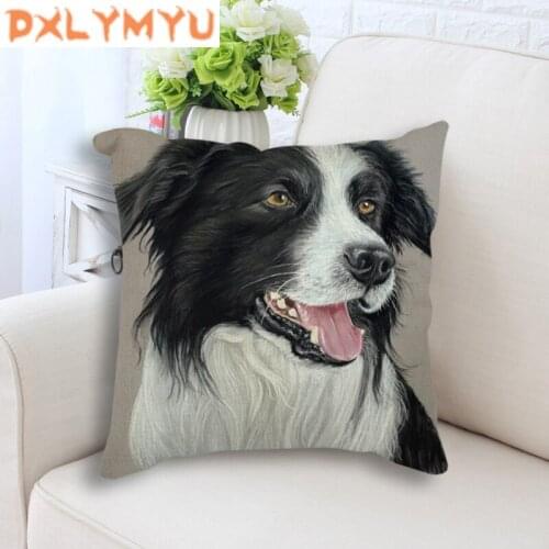 18"Cotton Linen Small Dogs Poodle Print Square Pillowcase Decorative Throw Pillow Cushions For Sofa Car Home Decor No Fill