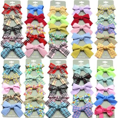 10PCS/2Cards Cute Lattices Solid Girls Clips Bow Child Tie Knot Creativity Handmade Hairpins Fashion Hair Accessories For Kids