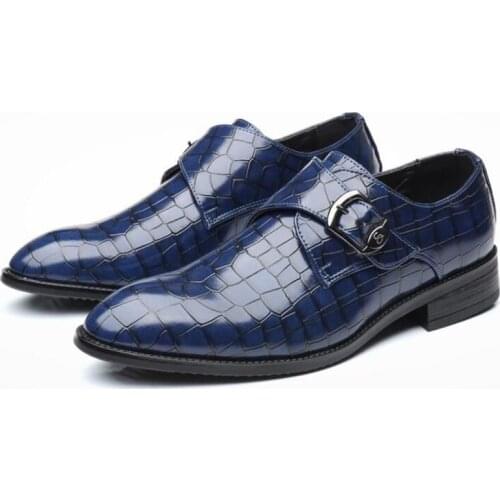 Mens Crocodile Grain Leather Dress Shoes Men Slip-On Buckle Wedding Party Shoes Mens Business Office Oxfords Flats Plus Size