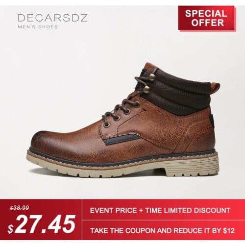 DECARSDZ Men Winter Boots 2021 Comfy Warm Short plush Snow Boots Fashion Shoes Men Lace-up High quality PU Leather Fur Men Boots