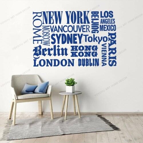 New York London Paris Quote Wall Sticker World City Names Vinyl Wallpoof Decal Art DIY Home office Decoration CX937