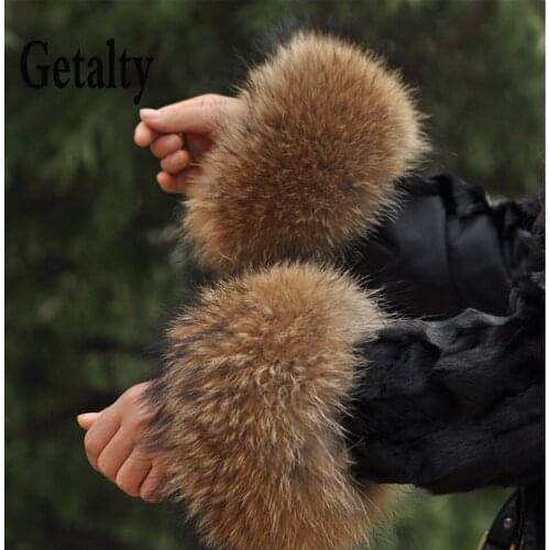 Genuine Raccon fur Cuffs 2018 Hot Sell Natural Fur Cuff Arm Wrist Warmers Lady Bracelet Real Fur Wristband Gloves W#01