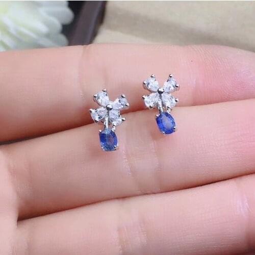 Natural And Real Sapphire Earring 925 sterling silver Fine jewelry For men women