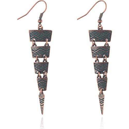 New Womens Geometric Alloy Long Dangle Earrings Handmade Bohemia Triangle Alloy Drop Earrings Orecchini Etnici HQE1051