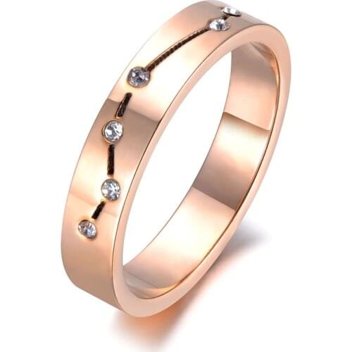 Stainless Steel Rhinestone Engagement Ring Rose Gold CZ Crystal Wedding Rings For Women Drop Shipping R19006