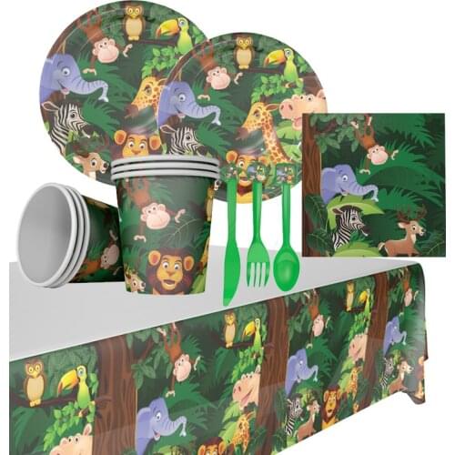 Jungle Animal Disposable Party Tableware Plate Cup Napkin Safari Party Supplies Baby Shower Kids Birthday Party Decoration