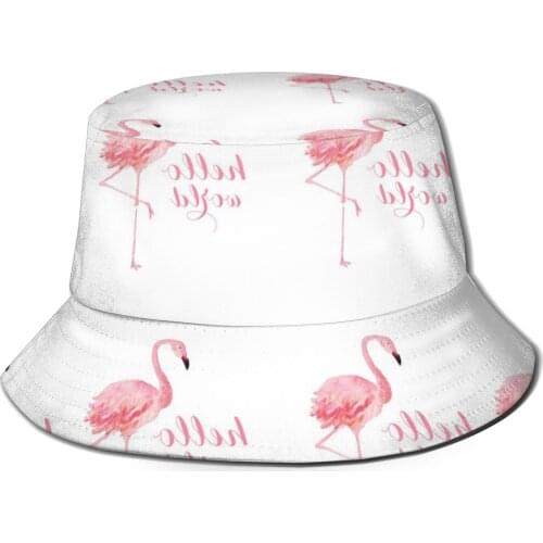 CINESSD Hello World Flamingo Unisex Casual Sun Hat Bucket Hat for Men Women Bob Hip Hop Caps Summer Fisherman Hat Panama