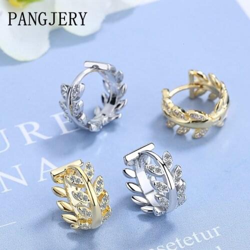 PANGJERY Prevent Allergy 925 Sterling Silver Leaf Hoop Earrings for Women Beautiful Simple Geometric Party Fine Jewelry Gifts