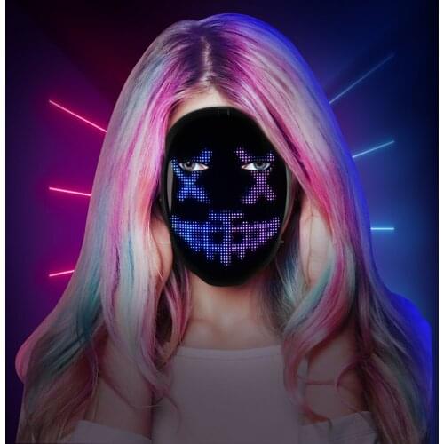 Rechargeable Cosplay LED Mask Full-Color LED Face-Changing Glowing Mask APP Control DIY Shining Mask For Festival Party Club