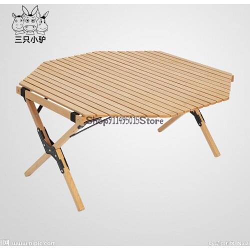 Outdoor Camping Octagonal Egg Roll Table Portable Folding Solid Wood Table Self Driving Table