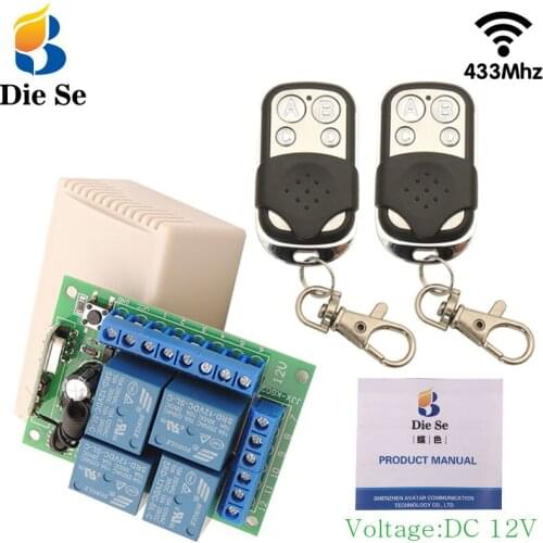 Diese 433Mhz Wireless Universal Remote Control RF Switch DC 12V 4CH Relay Receiver With Transmitter For light Lamp/Electric Gate