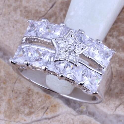 Rare White CZ Silver Plated Star Ring Size 6 / 7 / 8 / 9 R0202
