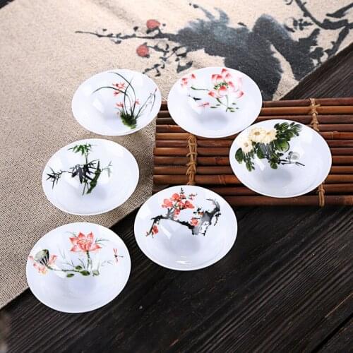 Blue and White Porcelain Imitation Hand-painted Hat Kungfu Tea Set Small Ceramic Pu'er Tea Lotus Plum Cup Home Furniture Supply