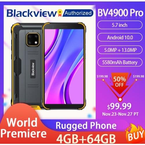 Blackview BV4900 Pro IP68 Waterproof Rugged Smartphone 5.7'' Screen Android 10 Octa Core 4GB RAM 64GB ROM Mobile NFC 5580mAh