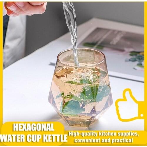 Glass Household Cup Kettle Coffee Water Tea Juice Drinkware Hexagonal Transparent Cup Kettle Colorful Glass Simple Glass Cup