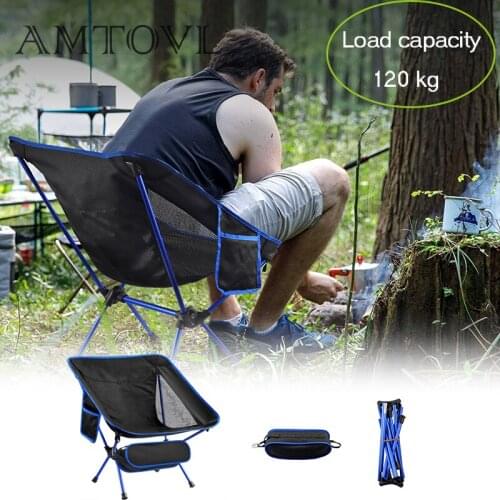 AMTOVL Travel Ultralight Folding Chair High Load Outdoor Camping Chair Portable Beach Hiking Picnic Seat Fishing Tools Chair Set