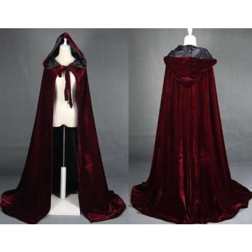Warm Cloak Red Velvet Hooded Cloak Wedding Cape Halloween Coat Cloak Bridal Shawl Medieval Cloak