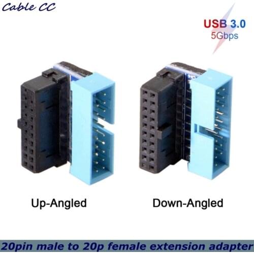 5Gbps USB 3.0 20pin Male to Female Extension Adapter Angled 90 Degree UP and Down for Motherboard Mainboard
