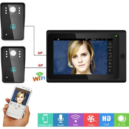 7 TFT Wired / Wireless Wifi IP Video Door Phone Doorbell Intercom System with 2 X 1000TVL Wired Camera