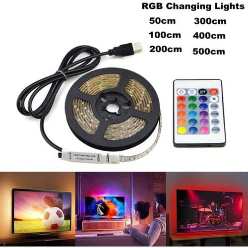 USB 5V LED Waterproof String Light Lamp Flexible RGB Changing Light Tape with Remote Control Ribbon
