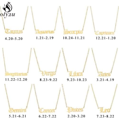 Oly2u 12 Constellation Zodiac Sign Pendant Necklace Women Stainless Steel Jewelry Leo Libra Choker Necklaces Kids Birthday Gift