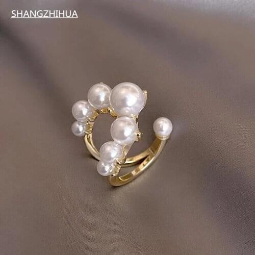 2021 New Creative U-shaped Gold Pearl Opening Rings For Woman Korean Fashion Jewelry Wedding Goth Girls Sexy Finger Accessories