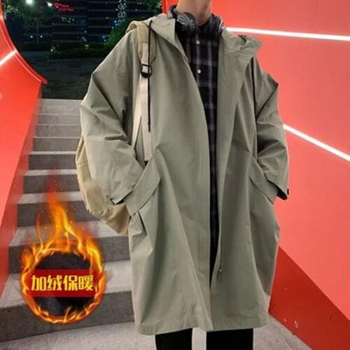 2019 Autumn Mens Long Windbreaker Cap Bomber Jacket Trench Coat British Style Clothing Overcoat Cotton Loose Outerwear M-2XL