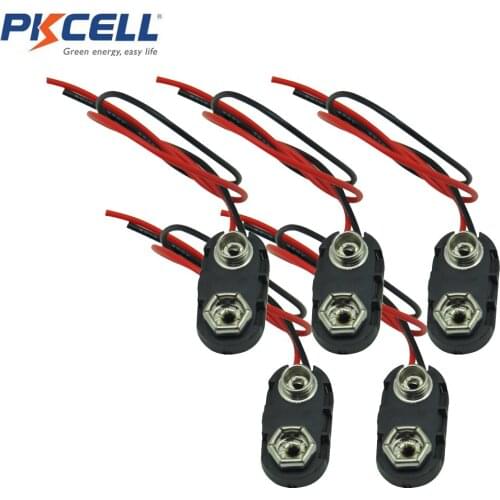 5Pcs I Type 9V battery button 9Volt battery holder One-line type 1 font 15CM line length