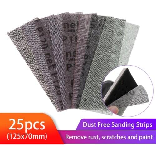 25ps 125x70mm Mesh Abrasive Sanding Sheets Dust-free Sanding Strips Anti-blocking Velcro Sandpaper Abrasive 80-320 Grit Sander