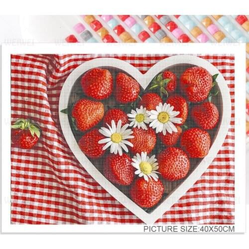 Strawberry Fruit 5D Full Square Round Diamond Painting Flower Food Mosaic Sticker Diamond Embroidery Home Decoration Wall Art