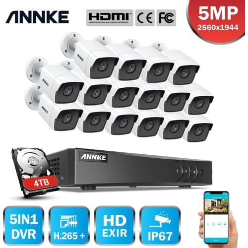 ANNKE H.265+ 5MP Ultra HD 16CH DVR CCTV Security System 16PCS Outdoor 5MP EXIR Night Vision Camera Video Surveillance Kit