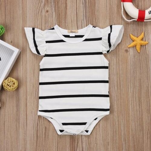 2020 Hot Fashion Newborn Infant Girls Striped Flying Sleeve Bodysuit Babies Stripes Bodysuits Clothes Outfits 0-18M Clothing