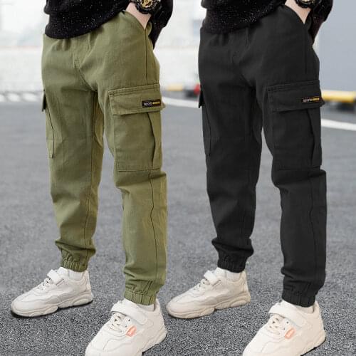 Boys Pants Sport New Boys Black Trousers Fashion Cotton Casual Kids Cargo Pants Teenage Children Clothes 4 5 6 8 10 12 14 Years