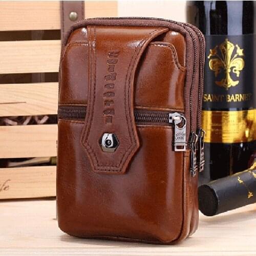 Genuine Leather Men Cell Mobile/Phone Case Fanny Pack Male Natural Skin Belt Hip Small Cross body Shoulder Waist Bag Purse