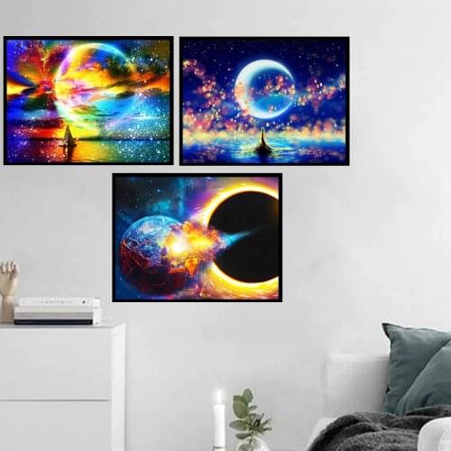 CHENISTORY 3PC Painting By Numbers Kits For Adults Beginner Unique Sky Star Scenery Picture By Number 40x50cm Frame Wall Picture