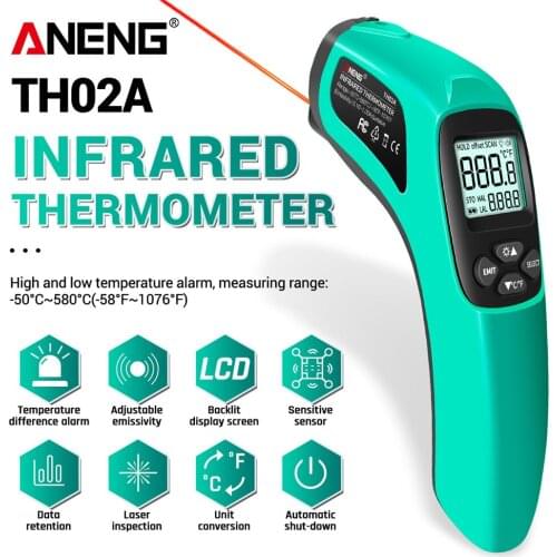 TH02A Professional Digital Infrared Thermometer -50~580C Laser Temperature Meter Gun LCD Laser Pyrometer IR Thermometer