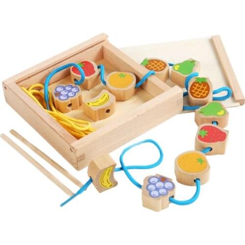 Wooden Montessori Toy Childrens Clip beads Stacked Blocks Fruit Threading Game Fine Movement Training Educational Toys For Baby