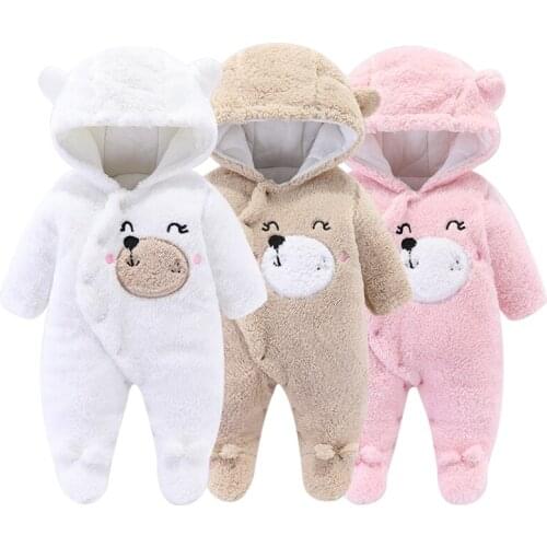 Baby clothes newborn baby romper autumn and winter warm onesies cartoon bear hooded jumpsuit boys and girls cashmere jumpsuit