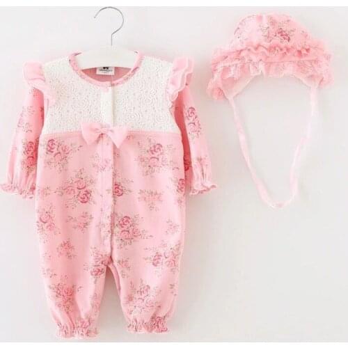 Newborn Princess Style Baby Girl Clothes Kids Birthday Dress Girls Lace Rompers+Hats Baby Clothing Sets Infant Jumpsuit