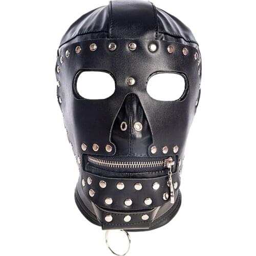 PU Leather Sex Hood Mask for women and Men Head Bondage Restraints BDSM Sex Products