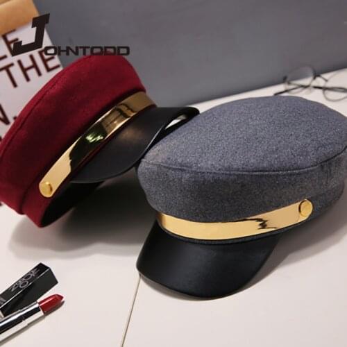 Womens hat flat top military cap spring and autumn linen octagonal hat flat top military cap youth student cap women sailor