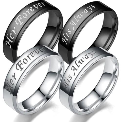 New fashion couple ring he/she always forever forever stainless steel ring wedding rings