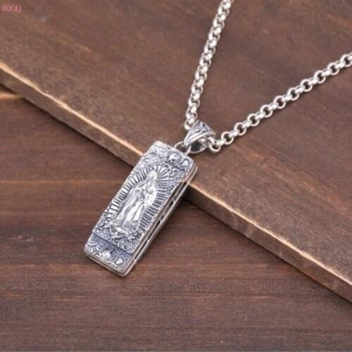 S925 Sterling Silver Cross Pendant can be blown Virgin Mary Harmonica thai silver pendant mens Fashion Necklace Pendant men