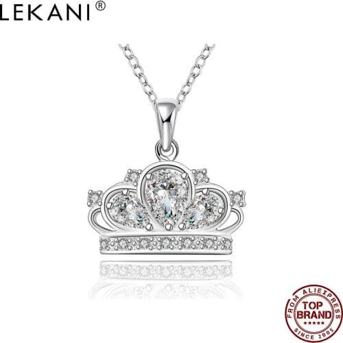 LEKANI Crown Pendant Necklaces For Women Shine 5A Clear Cubic Zirconia Luxury And Elegance White Necklace Party Fashion Jewelry