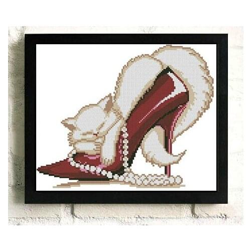 DIY kits-for-embroidery 14ct cartoon counted cross stitch kits Cats and shoes modern easy home decoration Wholesale agent