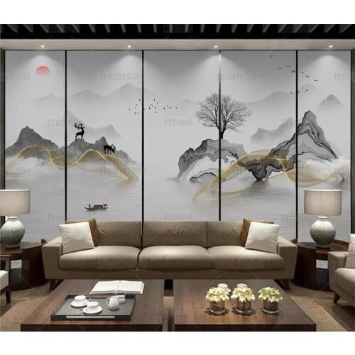 3D new Chinese abstract ink landscape painting mural living room sofa TV background wall study Decoration Wallpaper Waterproof